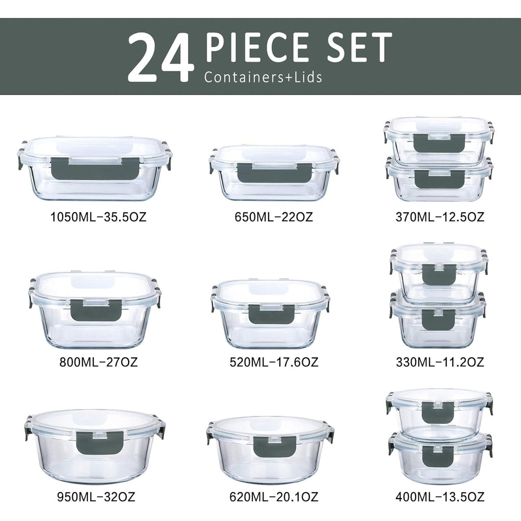 M MCIRCO 24-Piece Glass Food Storage Containers with Upgraded Snap Locking Lids,Glass Meal Prep Containers Set - Airtight Lunch Containers, Microwave, Oven, Freezer and Dishwasher
