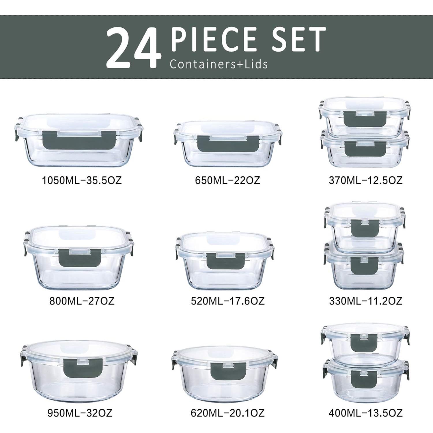 M MCIRCO 24-Piece Glass Food Storage Containers with Upgraded Snap Locking Lids,Glass Meal Prep Containers Set - Airtight Lunch Containers, Microwave, Oven, Freezer and Dishwasher