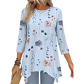 3/4 Length Sleeve Tunic Tops for Women Loose Fit Dressy Casual Blouses Shirts with Asymmetrical Hem S-3XL