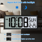 Backlight Digital Wall Clock Battery Operated - With Temperature And Date 14.5'' Large Digital Wall Clock, Easy To Read And Set, Auto Dst