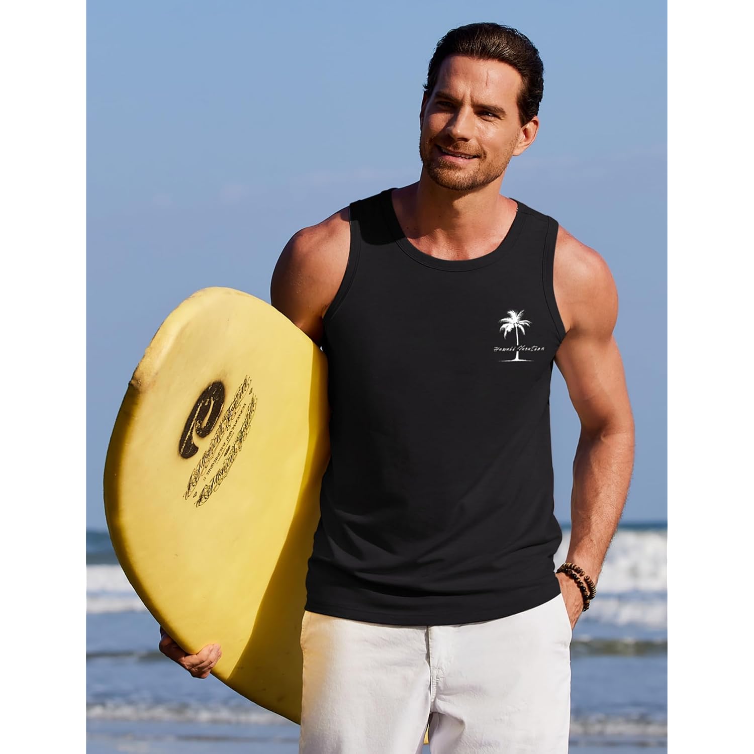 Coofandy Mens Beach Tank Tops Summer Cotton Sleeveless Graphic T Shirts Palm Tree Casual Vacation Muscle Tank