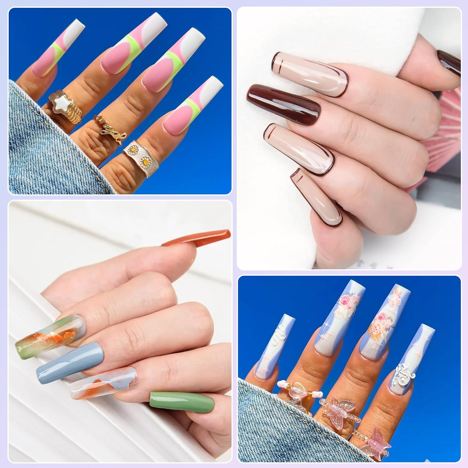 LIONVISON 500PCS No C Curve Nail Tips, Long Square 10 Sizes Half Cover Straight Square French Clear Fake Nail Tips for Acrylic Nails Professional for Nail Art Salon
