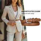 2 Pack Leather Belts for Women Trendy, Women's Belts for Jeans Pants Dresses with Silver Buckle