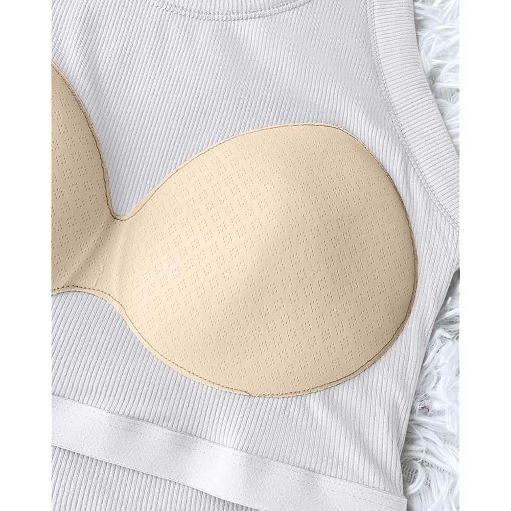 Women Built-in Bra Tank Tops Sleeveless Casual Shirts Racerback Ribbed Fitted Tank Tops