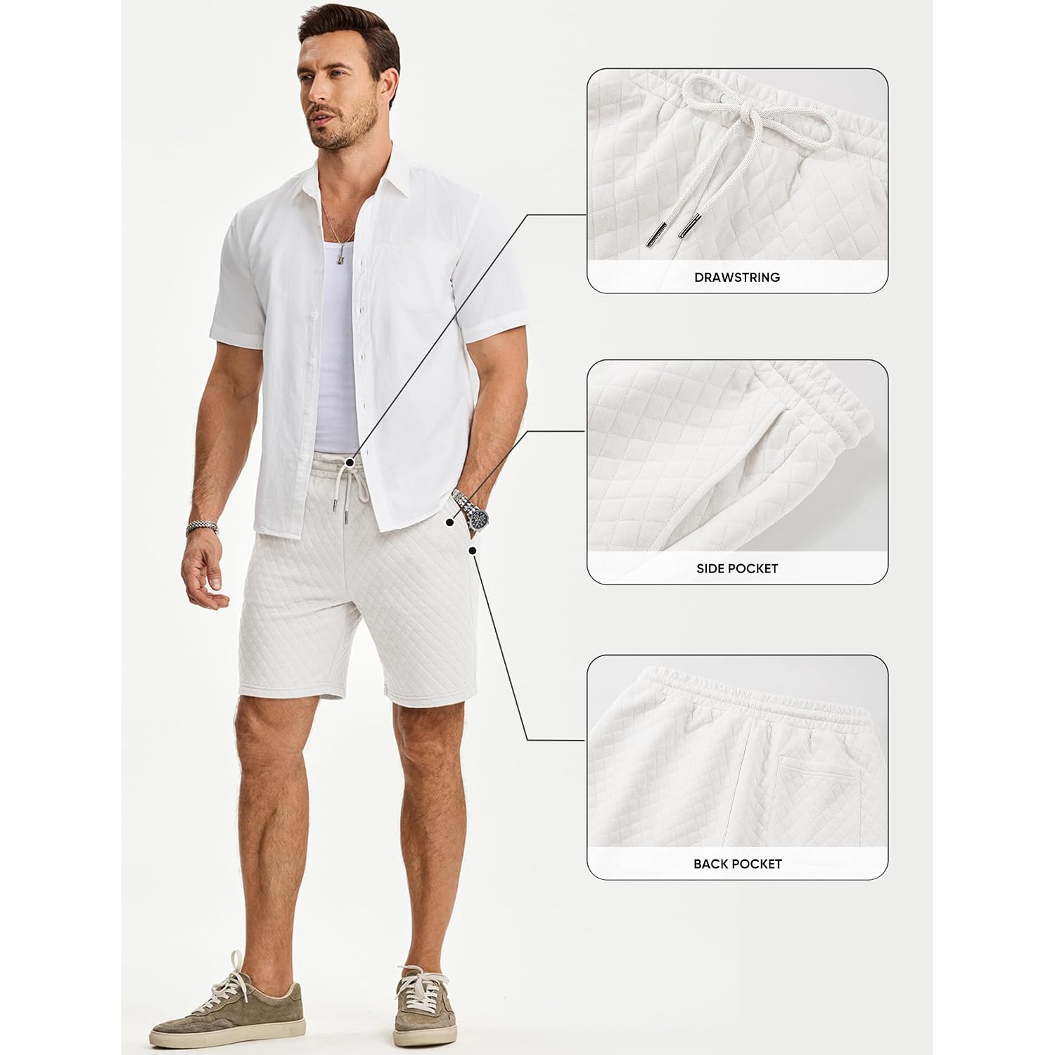 Jmierr Mens Casual Sweat Shorts Drawstring Summer Beach Stretch Quilted Shorts Workout Running