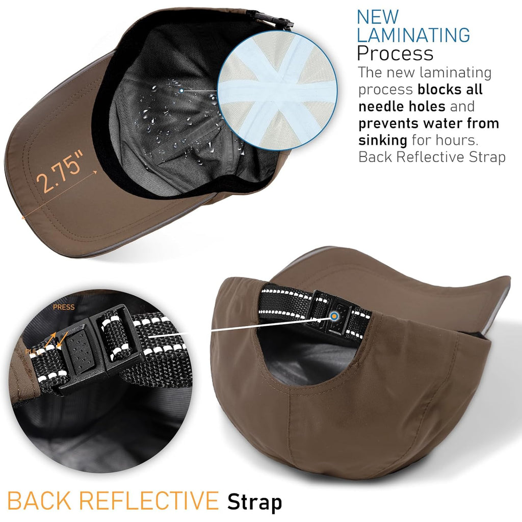 Mens Waterproof Baseball Cap UPF 50+ Sun Protection Windproof Breathable Unisex Quick Dry Outdoor Rain Hat Coffee