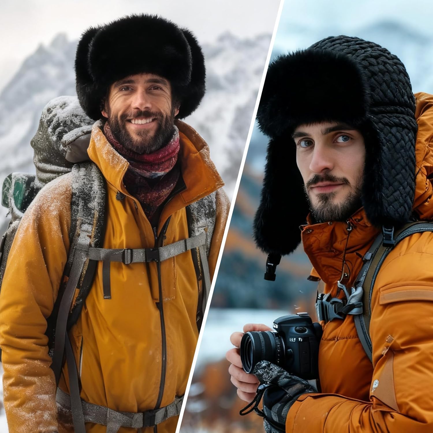 Ramede Winter Hat Ushanka Trapper Russian Hat with Ear Flaps for Men Women Cap Black Winter Warmer Unisex Skiing Cap