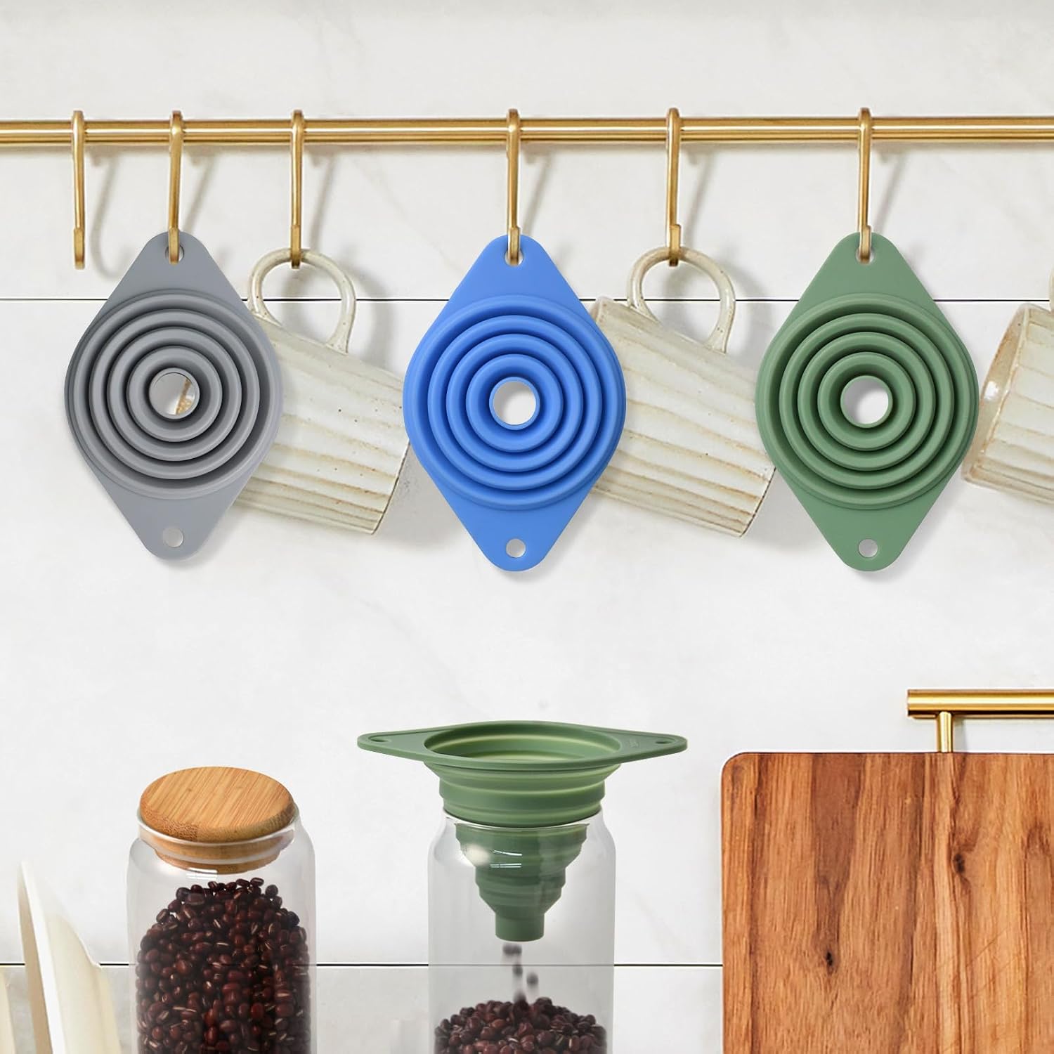 Kitchen Funnel Set 3 Pack,Funnels For Kitchen Use Filling Bottles,Silicone Funnel Collapsible,Small Funnels For Filling Small Bottles