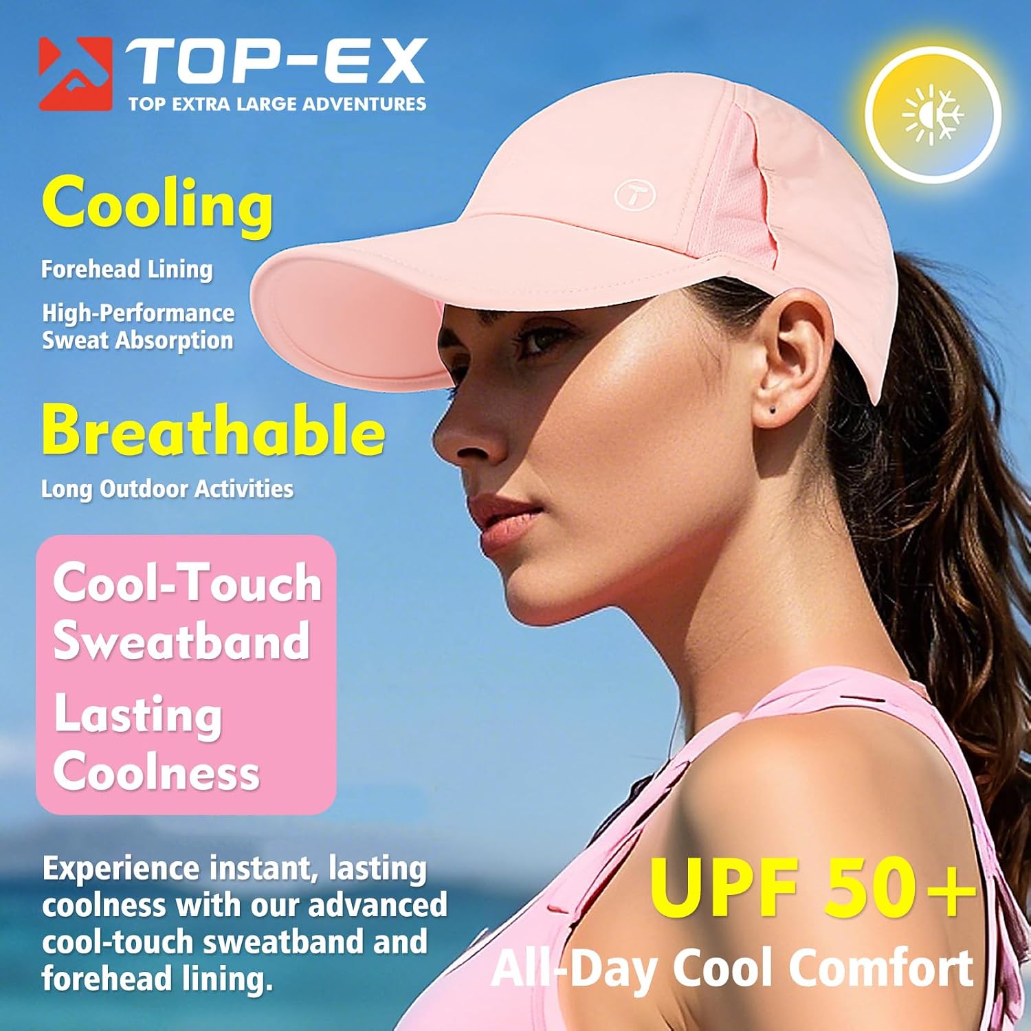 TOP-EX Cooling UV 50 High Ponytail Baseball Cap for Women Quick Dry Sports | Advanced tech sweat-absorbing band; breathable running fit; 2.4oz ultra-light; packable; water-resistant; eco recycled. Grey