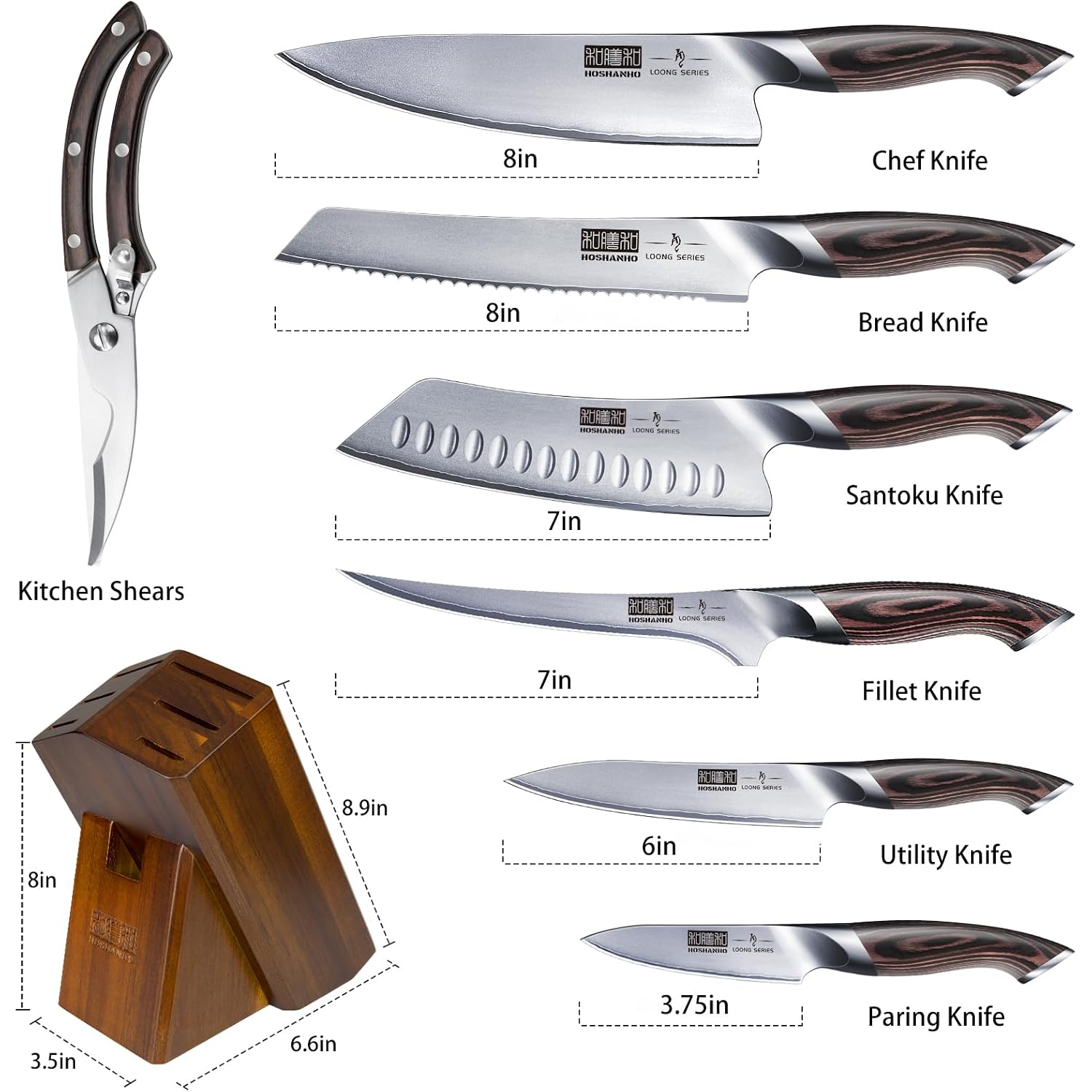 Hoshanho 8-Piece Kitchen Knife Set, Japanese High Carbon Super Steel Knife Sets With Block, Professional Ultra Sharp Chef Knife Set With Scissors