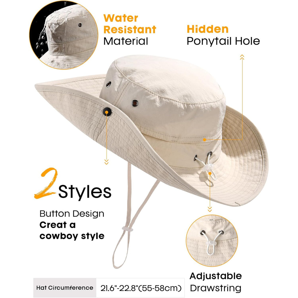 FURTALK Sun Hats for Women Ponytail UPF 80+ Beach Summer Hat Wide Brim Packable Cowboy Hat