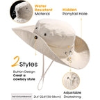 FURTALK Sun Hats for Women Ponytail UPF 80+ Beach Summer Hat Wide Brim Packable Cowboy Hat
