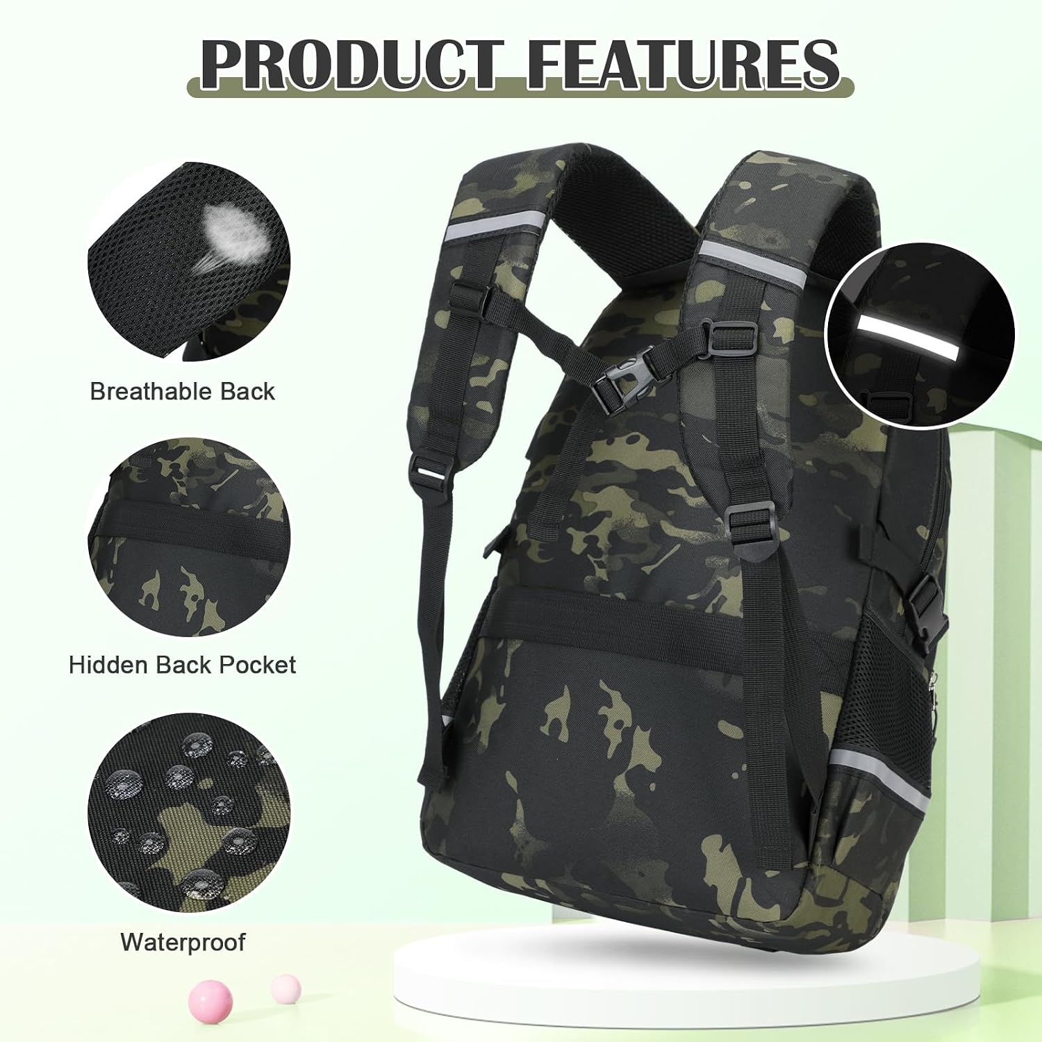 Camo Backpack For Boys With Lunch Box Pencil Case Usb Charging Port | Tactical Boys Backpack For School Kids Military Army Schoolbags For Boy Teens Kids Elementary Middle High, Black Grey Camo