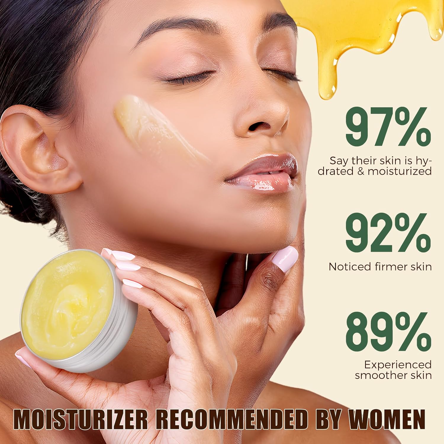 Beef Tallow For Skin, Grass-Fed Whipped Beef Tallow Cream With Honey & Beeswax, Natural Face & Body Moisturizer, Deep Hydration For Dry & Sensitive Skin, Repairs Skin Barrier, 2.5 Oz