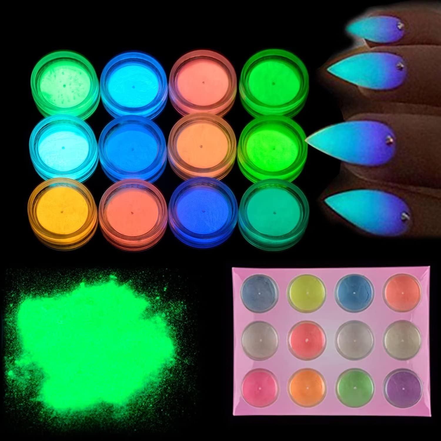 Night Fluorescence Pigment Ultrafine Glitter Glow Powder Nail Art Dust Glow in The Dark Powder Luminous Decor Tip Beauty Tool 12 Colors