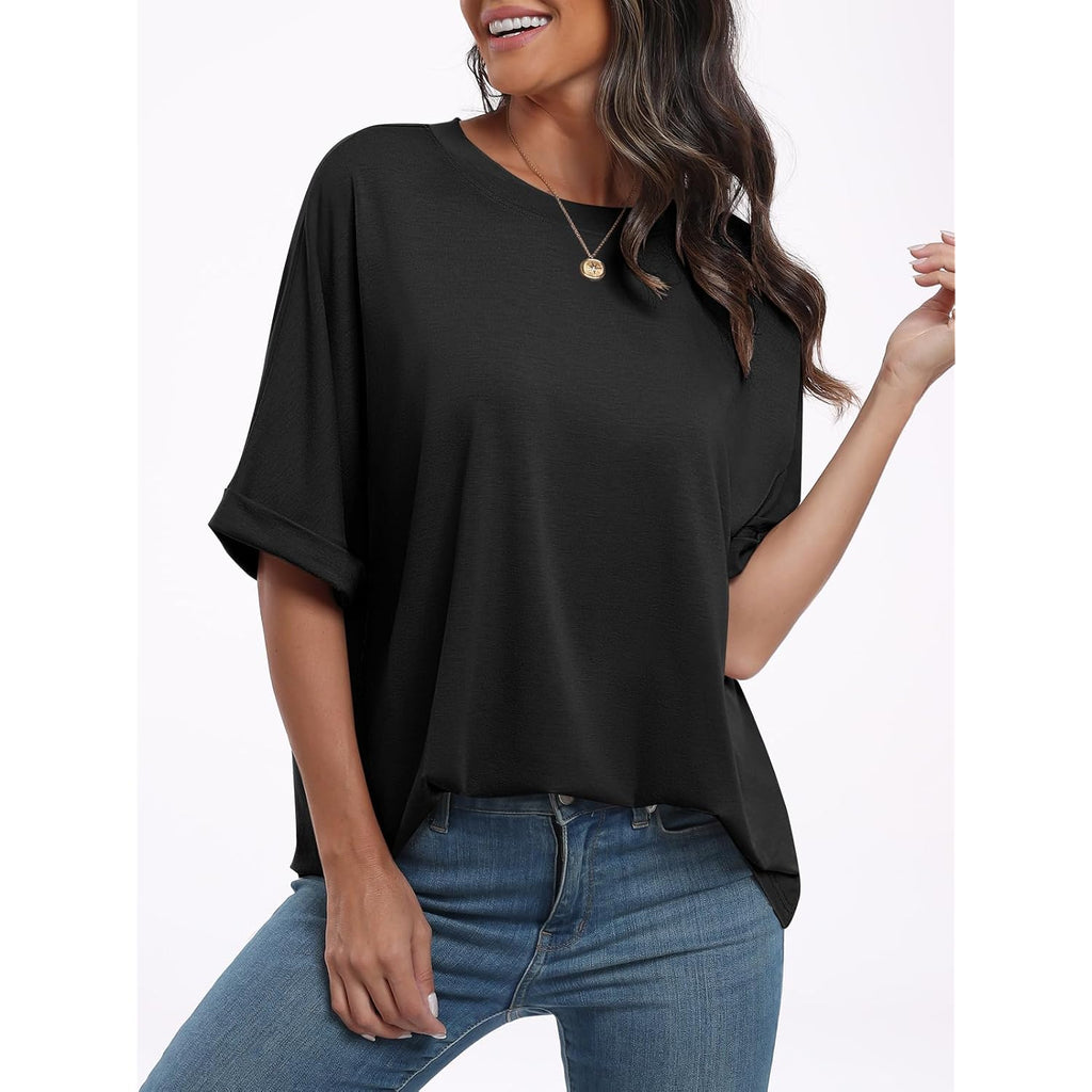 Anrabess Womens Tops Oversized T Shirts Short Sleeve Crewneck Summer Casual Loose Basic Tee Shirt 2026 Trendy Fashion Clothes