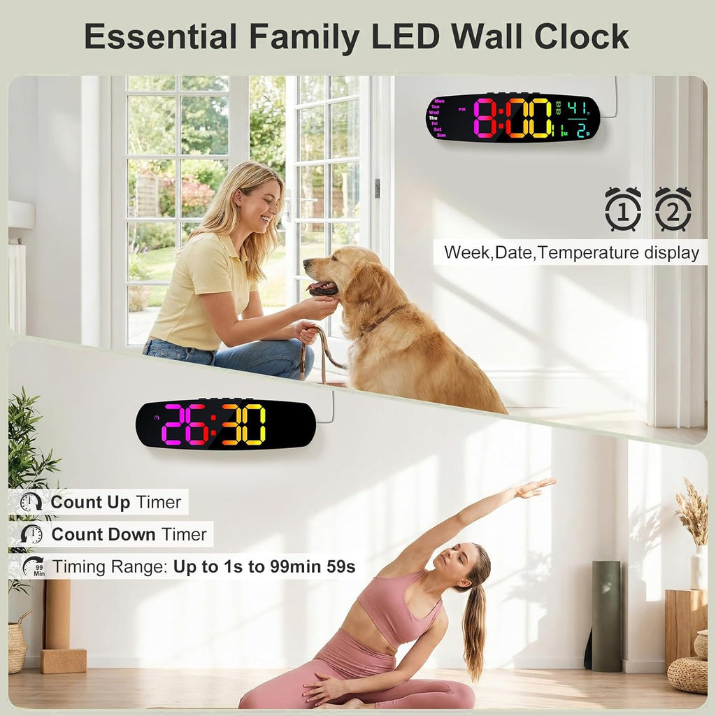 Large Digital Wall Clock,14.4 Inch Large Display Digital Clock With Auto Dimming, Temperature And Date, Remote Control, Night Light,Dst, Alarm For Classroom/Gym/Bedroom