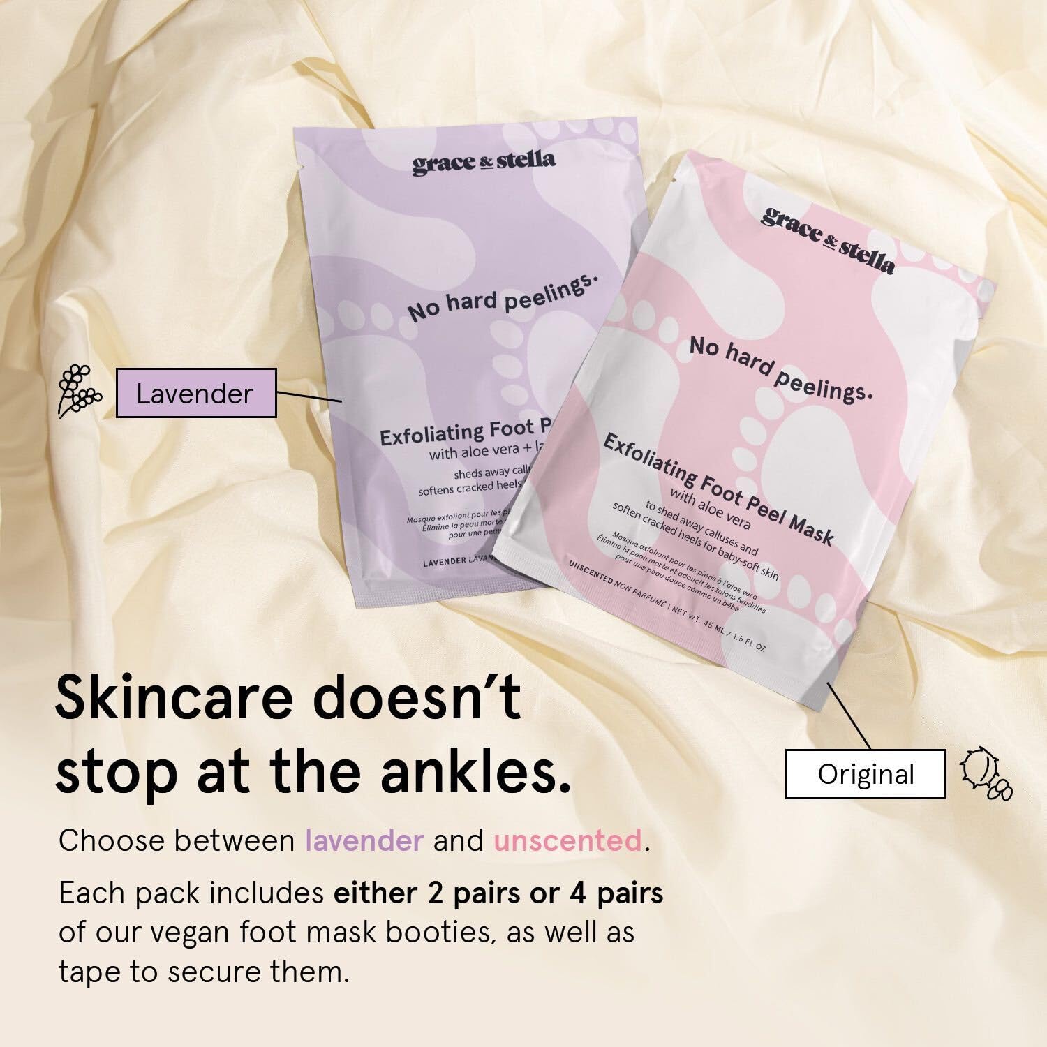 grace & stella Award-Winning Foot Peel Mask - Foot Peeling Mask with Aloe Vera - Moisturizing Foot Mask for Dry Cracked Feet - Foot Exfoliator for Baby Soft Feet (4 Pairs, Unscented)
