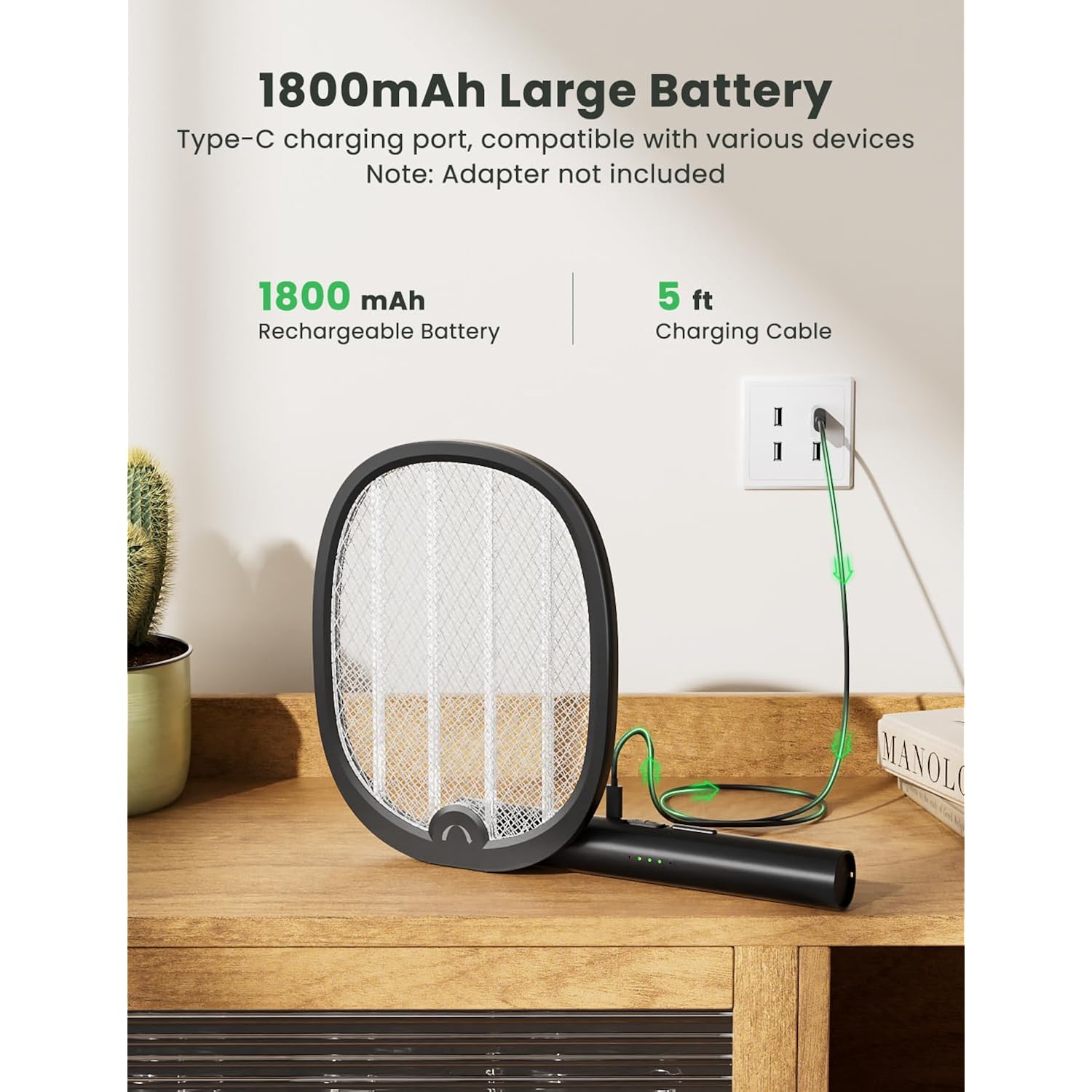 Yissvic Electric Fly Swatter Foldable Bug Zapper Racket 2 In 1 Mosquito Killer With Purple Attractant Light Rechargeable 1800Mah For Indoor Home Backyard Patio Camping