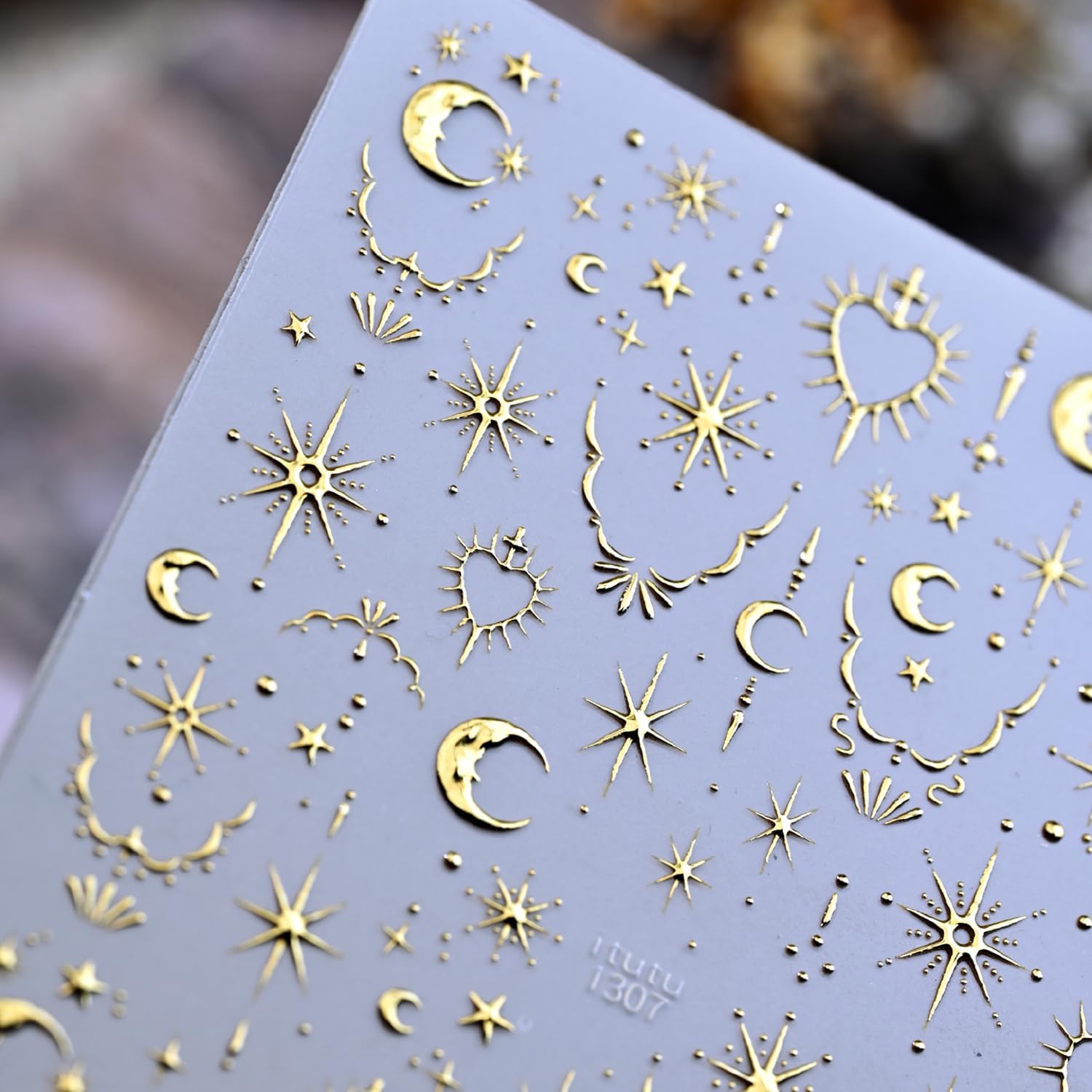 Gold Star Nail Stickers 5D Embossed Nail Art Stickers Decals with Gold Moon Heart Design Nail Stickers for Nail Art Self-Adhesive for Women Nail Art Manicure Decor