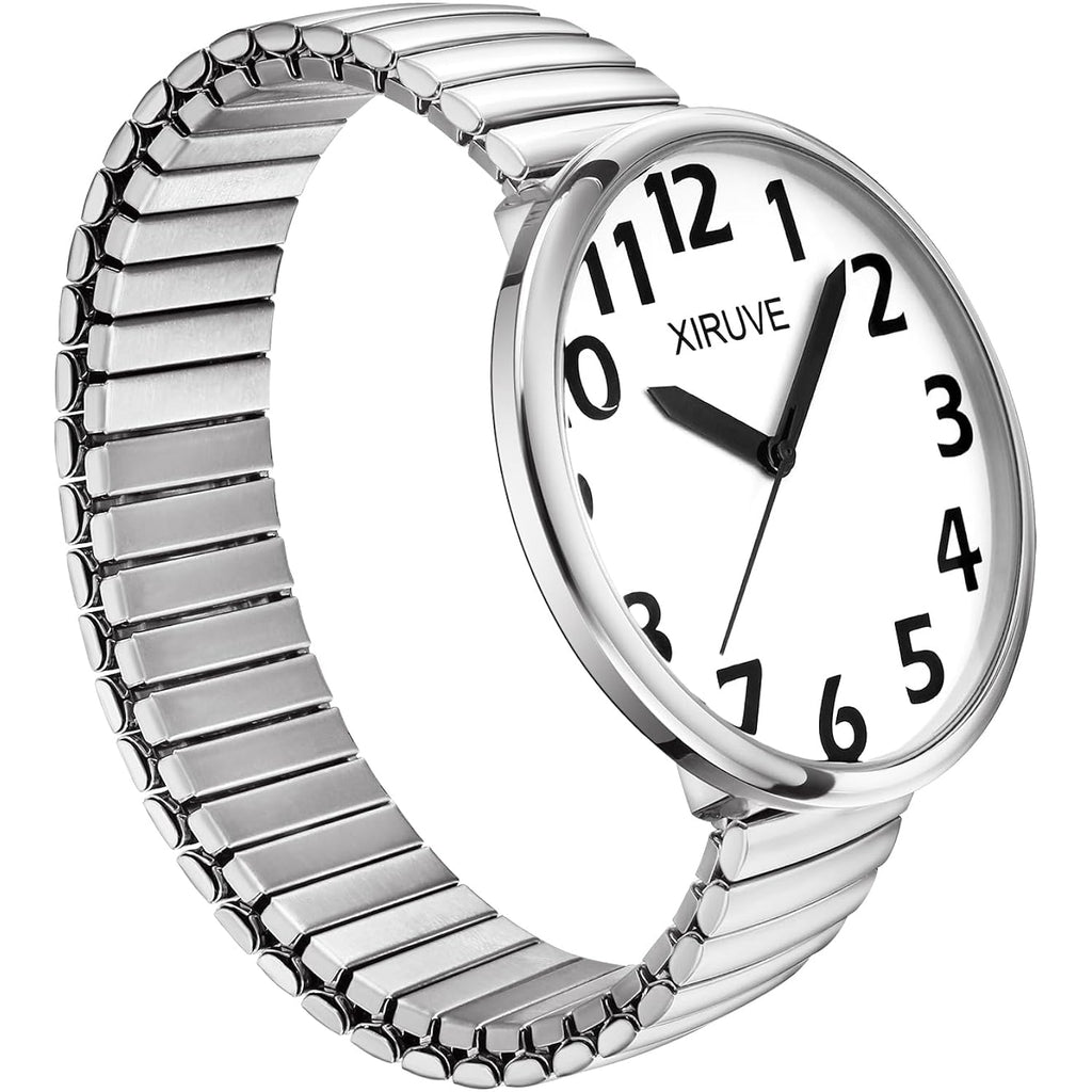 Women's Men's Super Large Face Easy to Read Dial Stainless Steel Stretch Band Bracelet Watch
