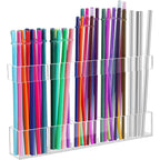 Malldii 9.5" Large Acrylic Straw Holder For Cabinet Door - Reusable Tumbler Straw Organizer Storage, Small Kitchen Accessories Container, Ultra Sticky Cupboard Door Mounted (Transparent)