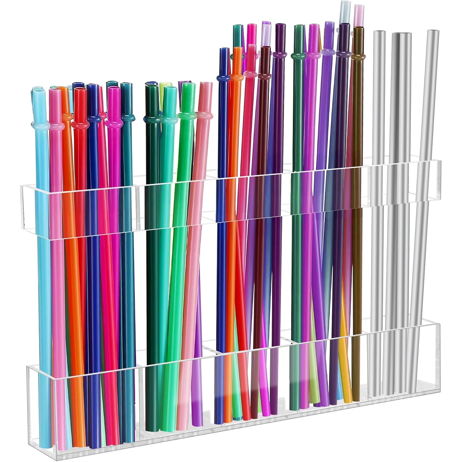 Malldii 9.5" Large Acrylic Straw Holder For Cabinet Door - Reusable Tumbler Straw Organizer Storage, Small Kitchen Accessories Container, Ultra Sticky Cupboard Door Mounted (Transparent)
