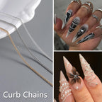 12 Strips Metal Chain Nail Art Charms, 3D Gold Silver Dark Gray Nail Chains Punk Alloy Nail Rivets Jewelry for Women Gothic Manicure Accessories DIY Crafts Decorations