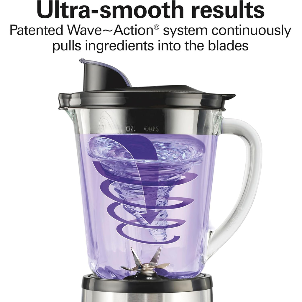 Hamilton Beach Wave Crusher Blender For Smoothies With 40 Oz Glass Jar and 14 Functions, Ice Sabre Blades & 700 Watts for Consistently Smooth Results, Black + Stainless Steel (54221)