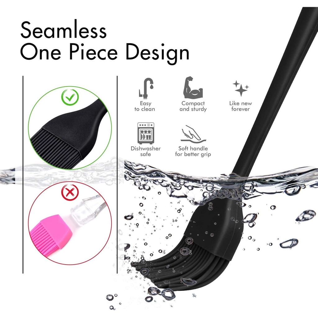 Hotec 600℉ Heat Resistasnt Basting Brushes, Bpa Free Silicone Pastry Brush, Spread Oil Butter Sauce Marinades For Bbq Grill Barbecue Baking Kitchen Cooking Dishwasher Safe (Black 2)