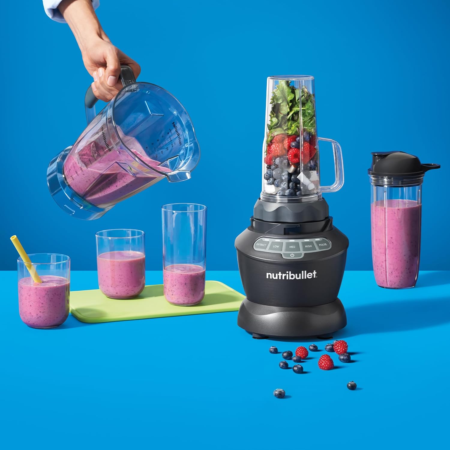 Nutribullet Full-Size Blender Combo, Single-Serve & Large Capacity, 1200W, 64oz Pitcher, 32oz Cup, Extractor Blade, 3-Speed, Pulse, Smoothies, Soups, Sauces, Easy Cleaning, Dark Gray, NBF50500