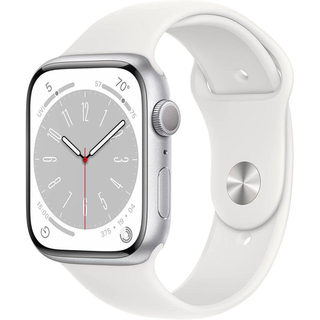 Apple Watch Series 8 [GPS, 45mm] - Silver Aluminum Case with White Sport Band, S/M (Renewed)