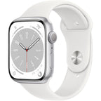 Apple Watch Series 8 [GPS, 45mm] - Silver Aluminum Case with White Sport Band, S/M (Renewed)