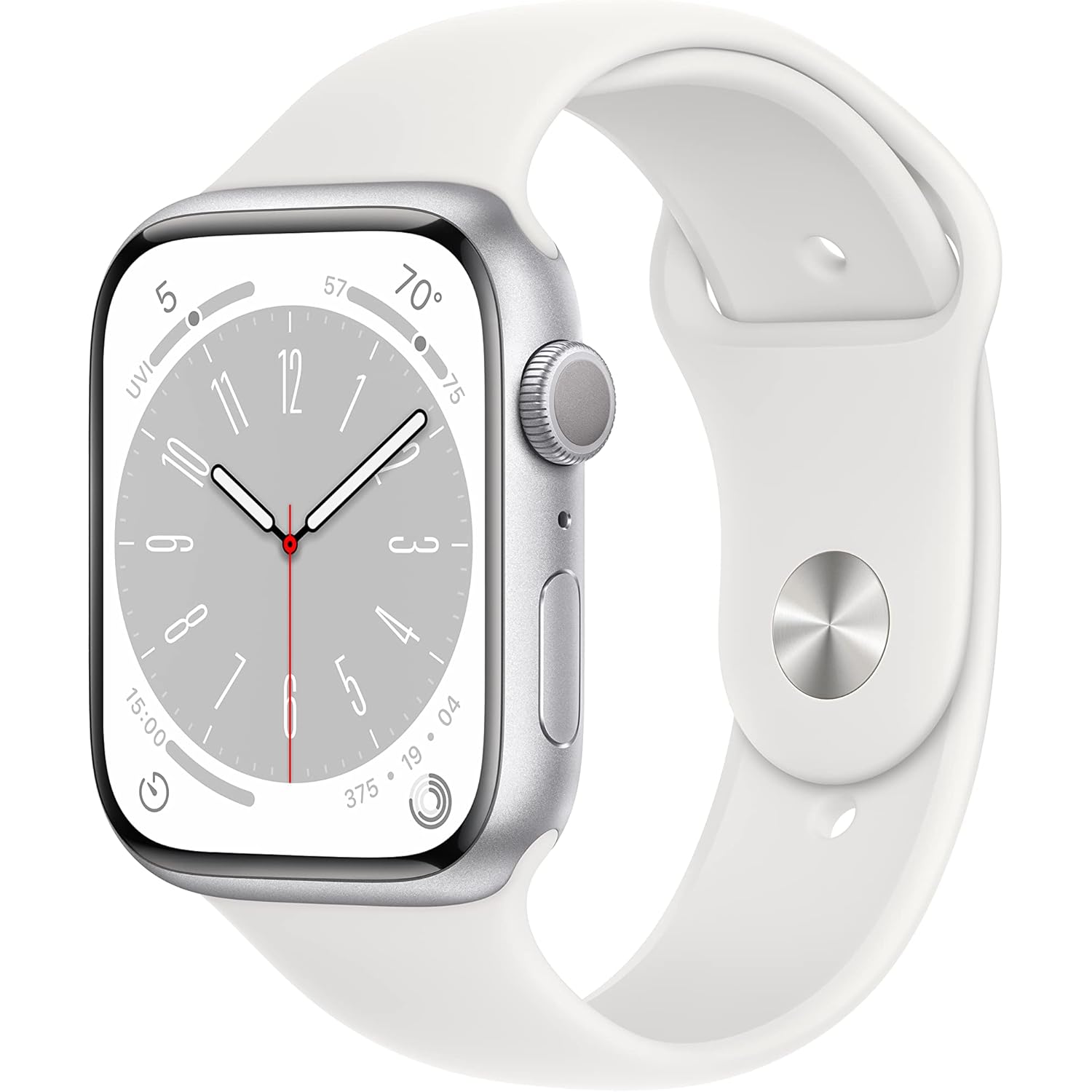 Apple Watch Series 8 [GPS, 45mm] - Silver Aluminum Case with White Sport Band, S/M (Renewed)