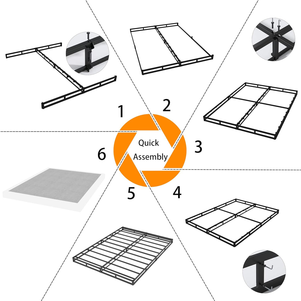 Snaye Queen Size Box Spring Bed Base 9 Inch, 3000Lbs Heavy Duty Box Spring Queen Metal Mattress Foundation, Tool-Free Easy Assembly, Noise Free | Tool-Free Assembly, Noise Free, 3000Lbs Heavy Duty