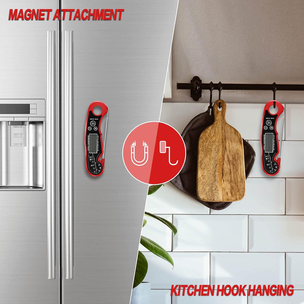 Meat Thermometer Digital For Grilling And Cooking - Andaxin Waterproof Ultra-Fast Instant Read Food Thermometers With Backlight & Calibration For Kitchen, Deep Fry, Bbq, Grill(Red/Black), Lcd