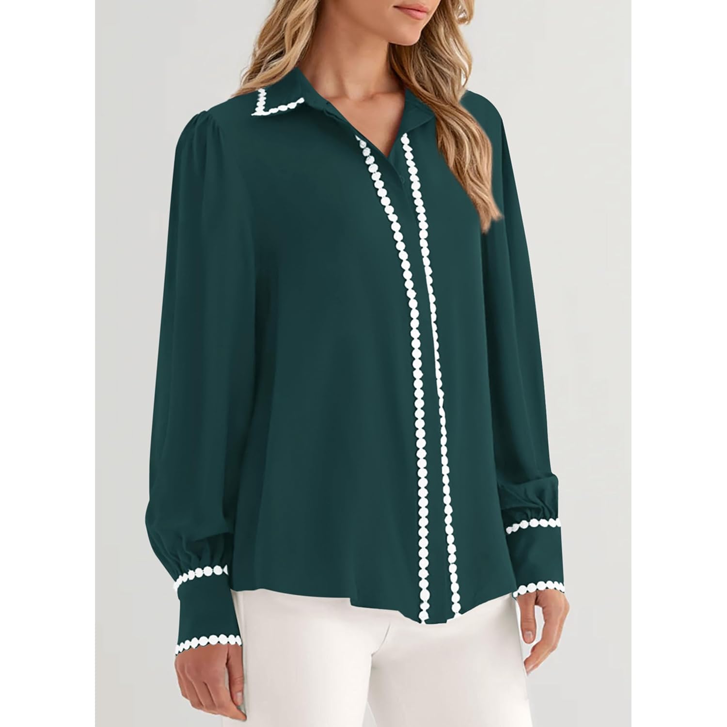 Womens Long Sleeve Button Down Shirts 2026 Trendy V Neck Loose Fit Fall Tops Collared Dressy Casual Blouses