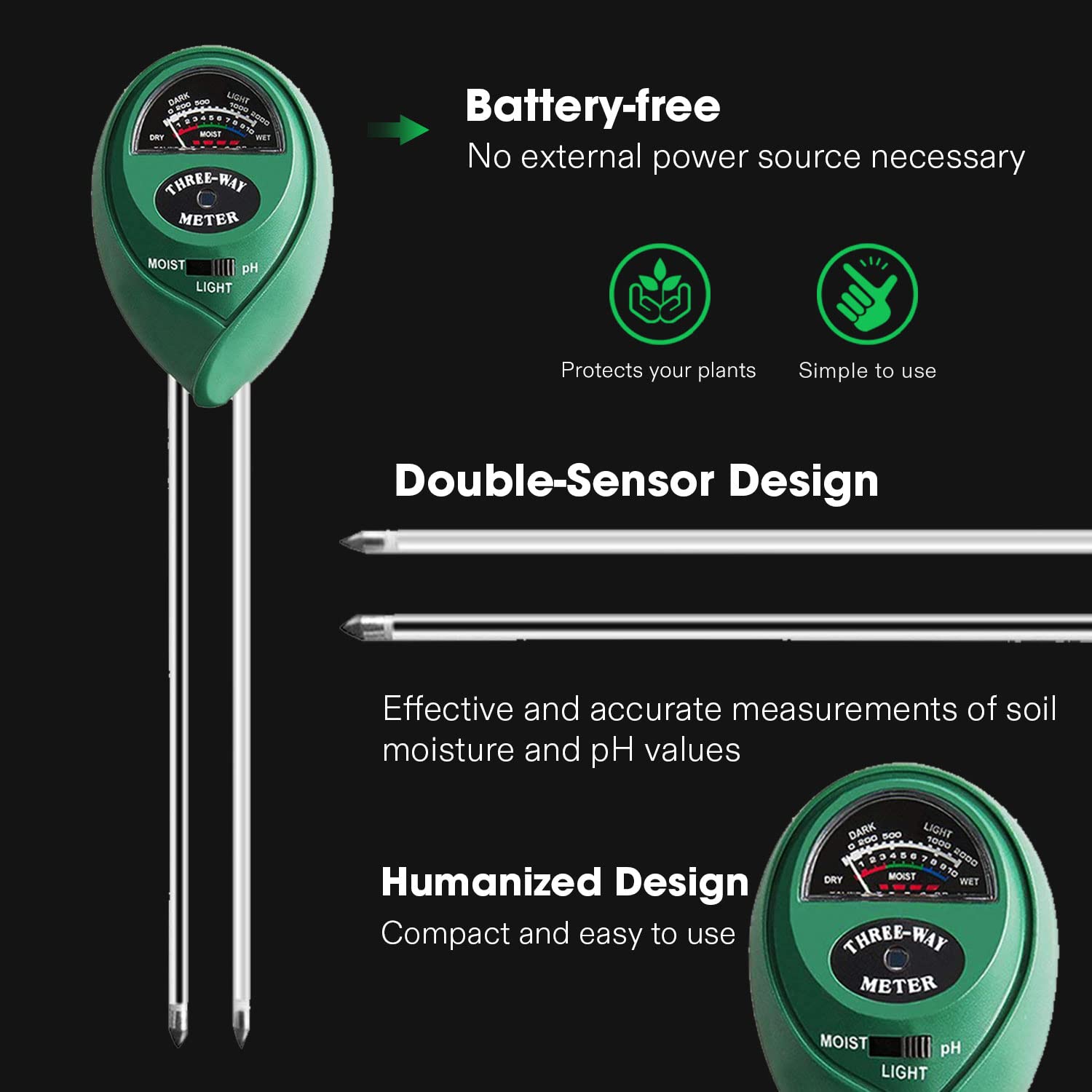Vivosun Soil Tester, 3-In-1 Plant Moisture Meter Light And Ph Tester For Home, Garden, Lawn, Farm, Indoor And Outdoor Use, Promote Plants Healthy Growth