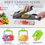 Vegetable Chopper Dicer With Container | Cheese Grater Mandoline Slicer Cabbage Shredder French Fry Cutter Stainless Steel For Veggie Onion Potato Fruit Food, Manual Hand Cooking Gadget For Kitchen