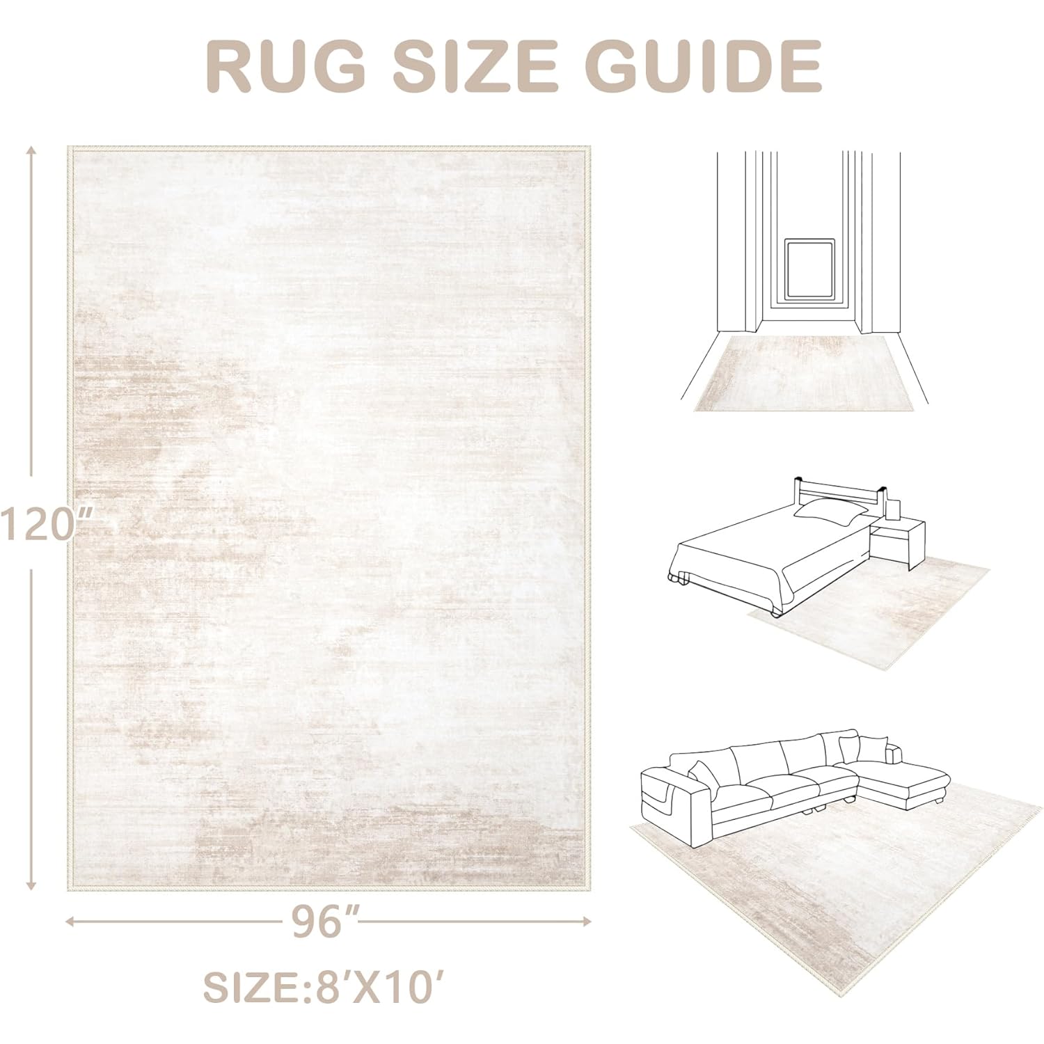 Area Rugs 8x10 Living Room: Washable Rug Modern Abstract Large Rugs Soft Non Slip Neutral Rug Stain Resistant Indoor Carpet for Bedroom Kitchen Dining Room Table Nursery Home Office Rugs(Beige,8'x10')