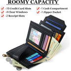 Airkit Small Wallet Women RFID Blocking Soft Leather Bifold Compact Card Holder Wallet for Women with Zipper Coin Pocket 4 ID Window