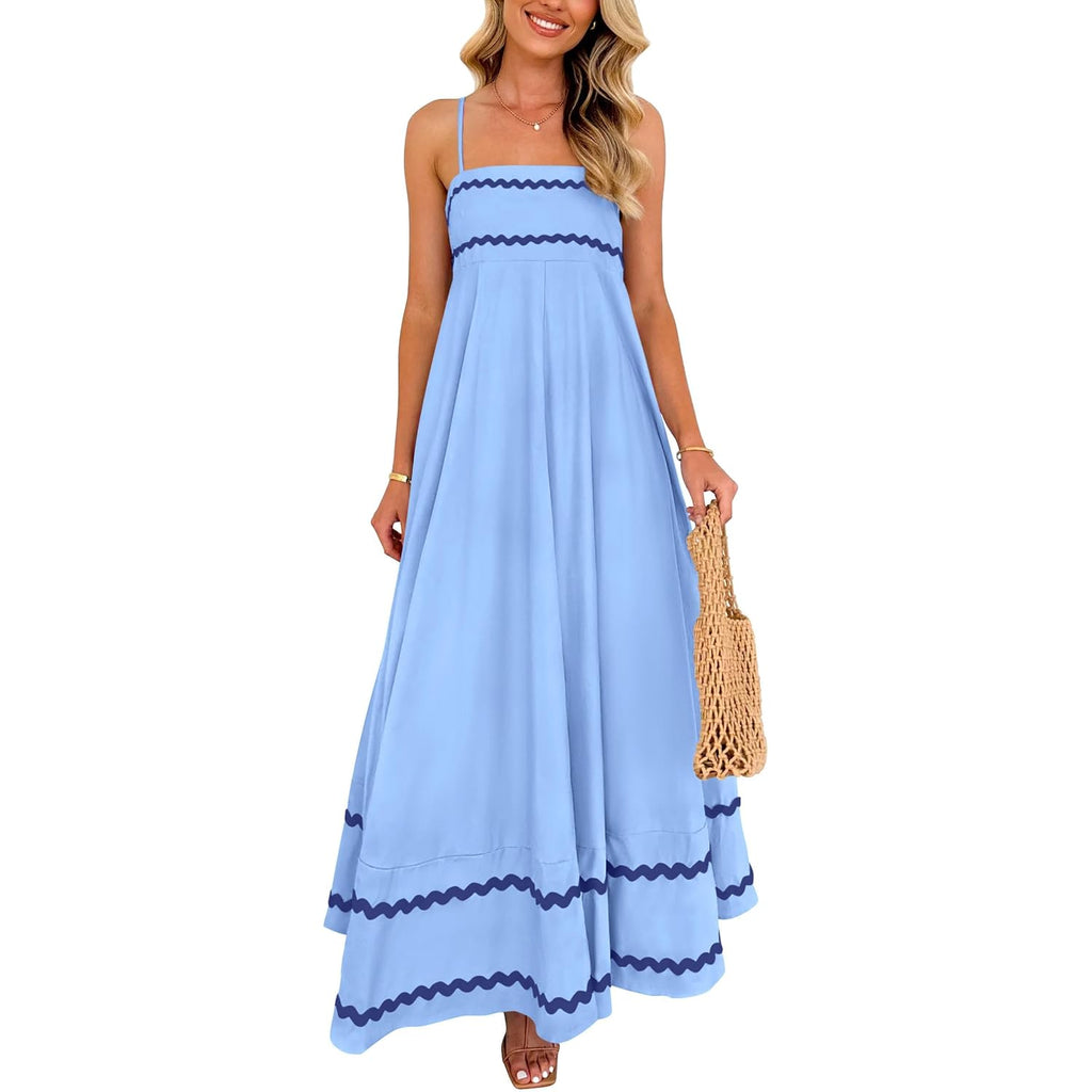 Prettygarden Women'S 2026 Summer Flowy Maxi Dress Casual Sleeveless Spaghetti Strap Ruffle Beach Long Dresses