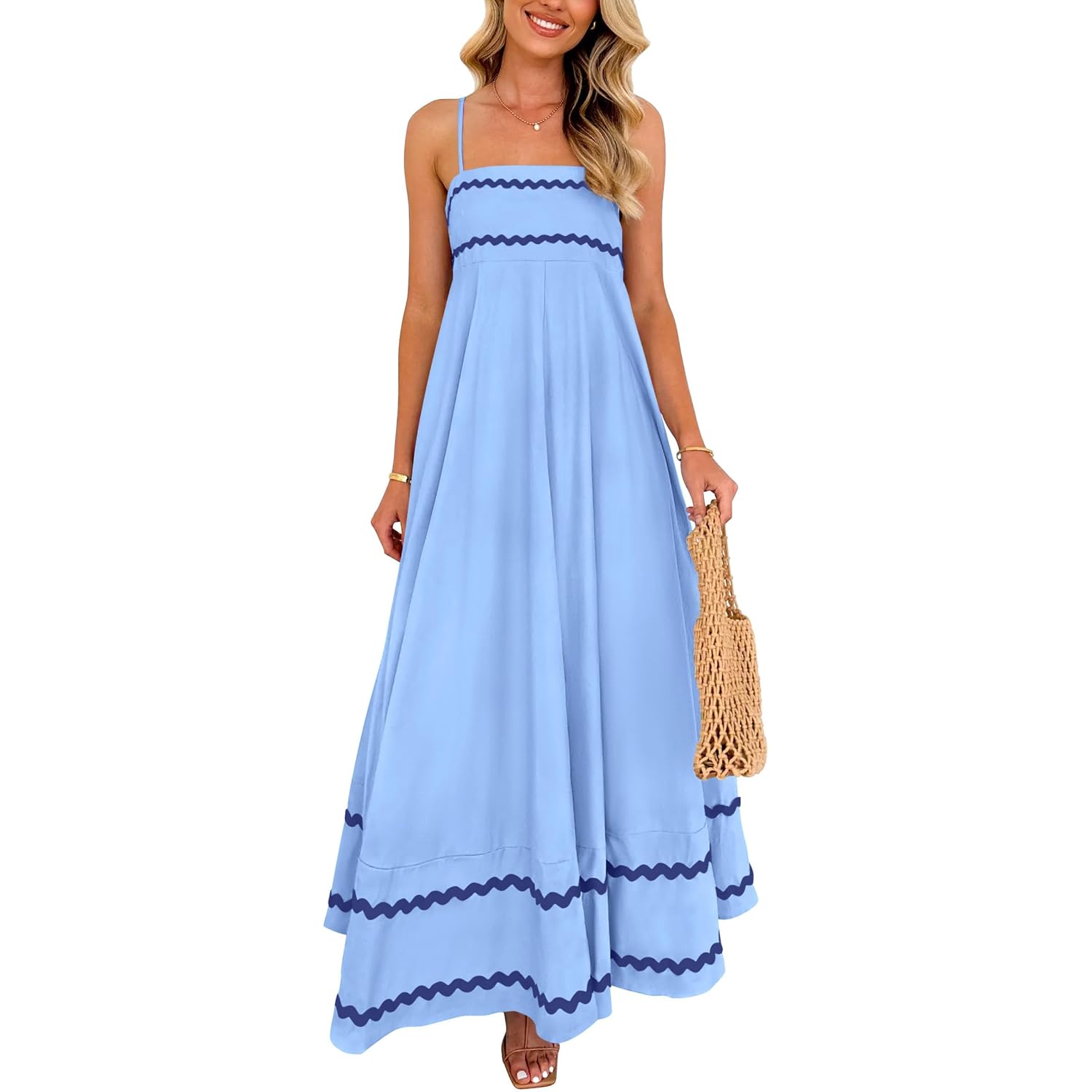 Prettygarden Women'S 2026 Summer Flowy Maxi Dress Casual Sleeveless Spaghetti Strap Ruffle Beach Long Dresses