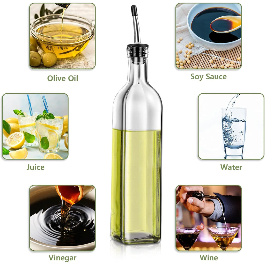 Leaflai Olive Oil Dispenser Bottle, 2 Pcs Glass Olive Oil Dispenser And Vinegar Dispenser Set With 2 Stainless Steel Pourers, 4 Labels,1 Brush And 1 Funnel Oil Bottles For Kitchen (500Ml)