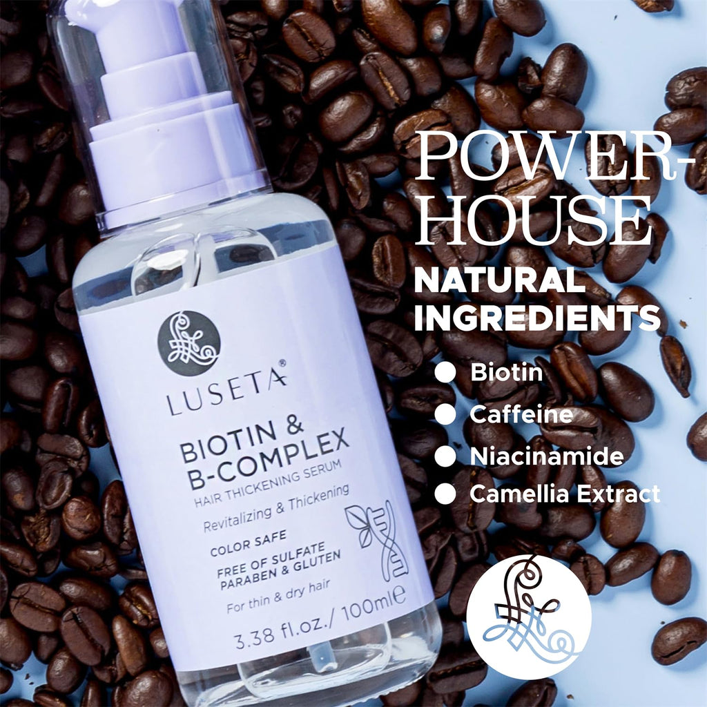 Luseta Biotin B-Complex Hair Growth Serum For Thin Hair, 3.38 Oz | Biotin Caffeine Hair Growth Serum For Thin, Dry Hair; Helps Strengthen, Smooth Frizz, Add Shine And Fuller-Looking Volume