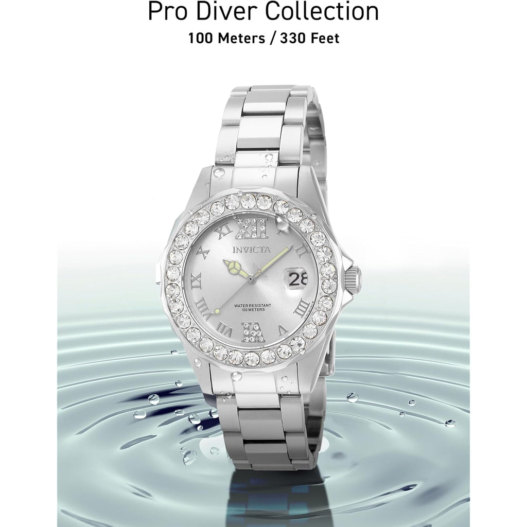 Invicta Women'S 15251 Pro Diver Silver Dial Crystal Accented Stainless Steel Watch