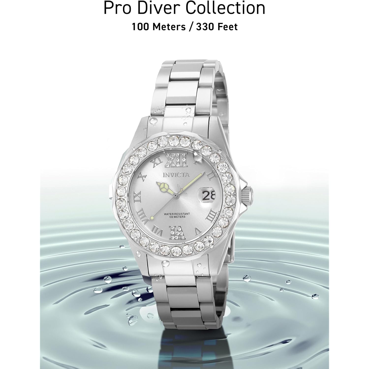 Invicta Women'S 15251 Pro Diver Silver Dial Crystal Accented Stainless Steel Watch