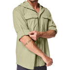 Mens Sun Protection Hiking Fishing Safari Shirts With Hood Long Sleeve Outdoor Quick Dry Shirts Hoodie