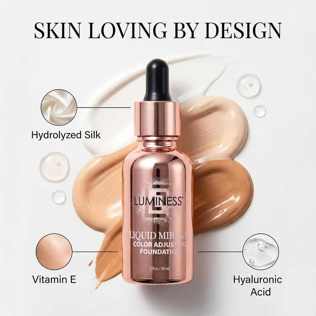 Luminess Liquid Mirage W/Spf 50 Color Adjusting Foundation Kit - Color Changing Foundation, Spf 50 Primer & Makeup Brush, Face Makeup For Mature Skin, 4In1 Liquid Foundation, Concealer & Moisturizer