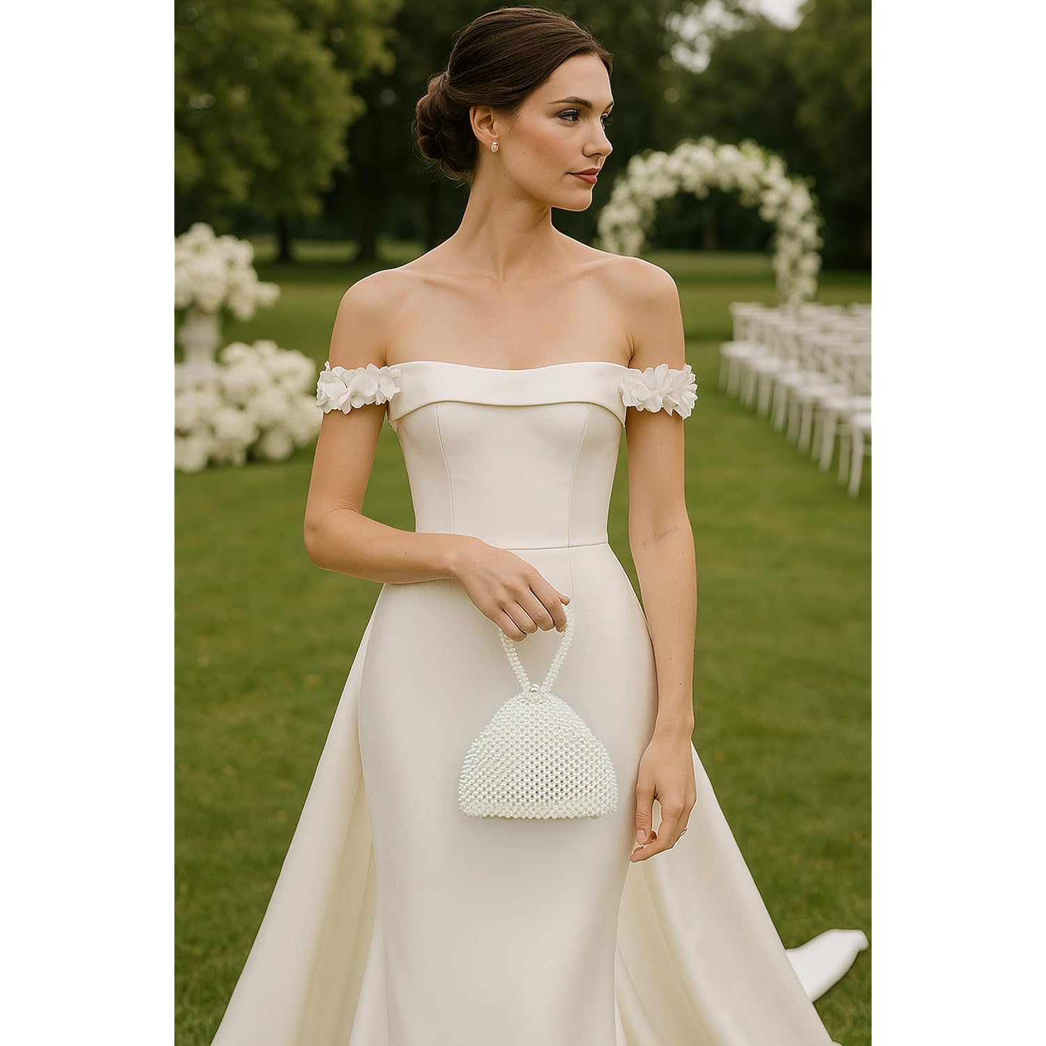BABEYOND Pearl Clutch Purse Evening Bags for Women Elegant Triangle Purse for Wedding Bride Party Prom